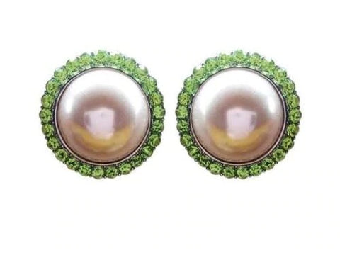 Pink and Green Pearl Round Clip Earrings