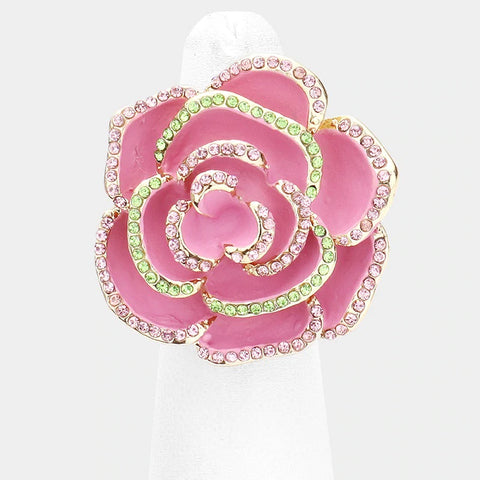 Pink Tea Rose  Stretch Ring