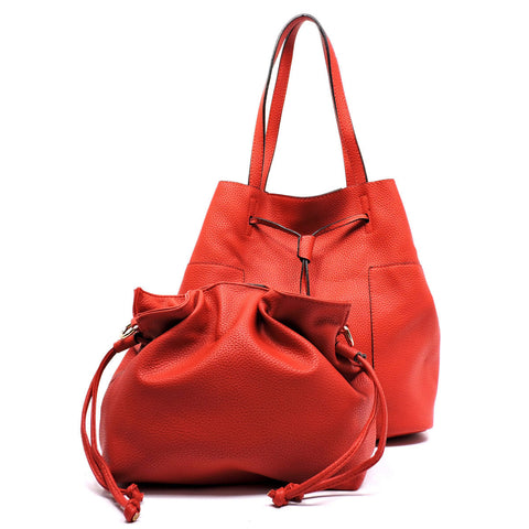 Pebble Textured Drawstring 2-in-1 Satchel - Red