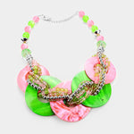 Shell Twisted Multi Beaded Necklace - Pink  Green