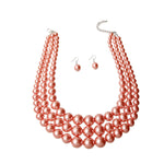 Salmon Pink 3 Strand Pearls