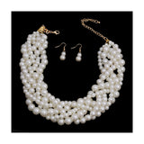 Cream Pearl Multi Strand Twisted Necklace Set