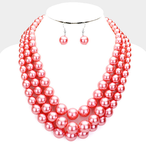 Pretty Pink 3 Strand Pearls