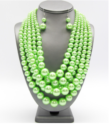 Apple Green Pearl Multi-Strand Necklace
